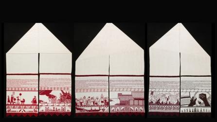 Three ritual towels placed next to each other.