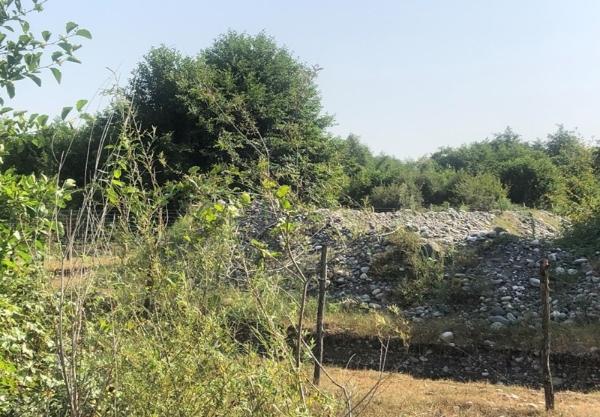 Ditch secured with a stone wall surrounded by trees.