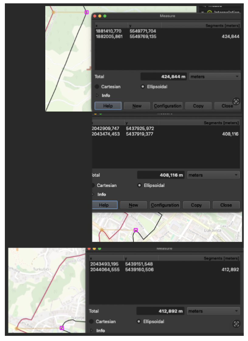 Screenshot showing the differences in spatial data on the IEBL line.