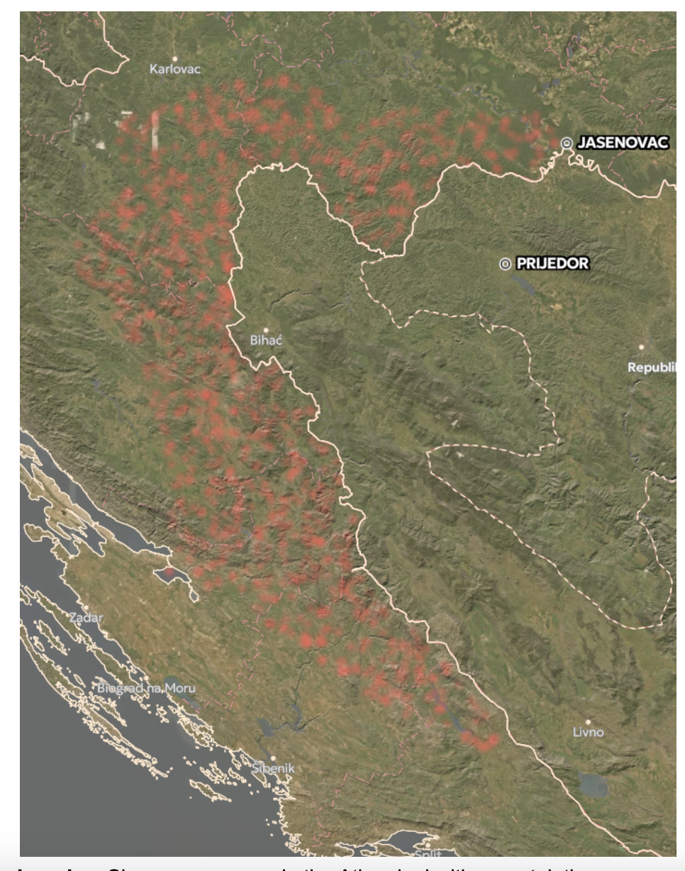 Map initially developed by Iaroslav to represent Oluja sites.