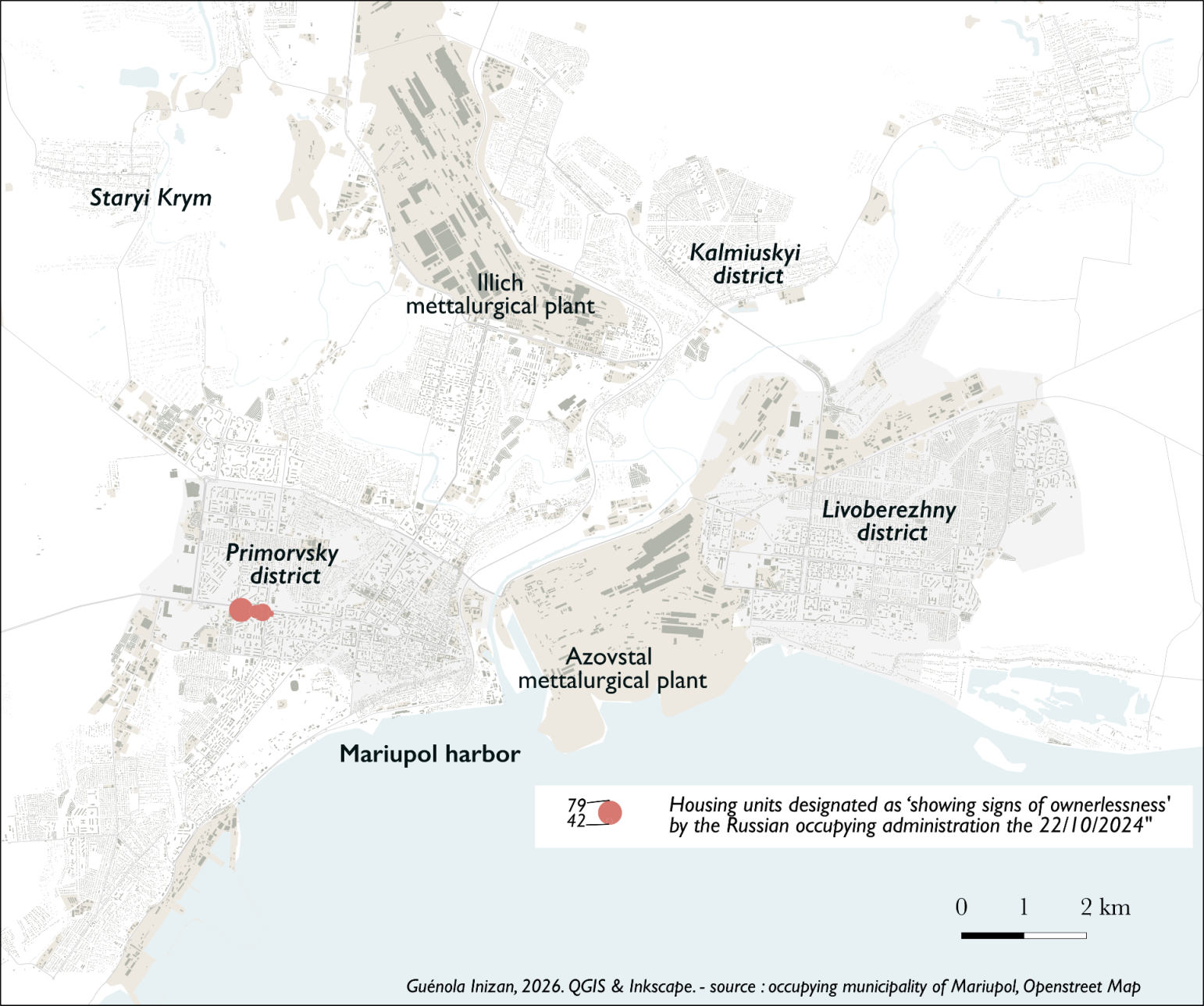 Map showing dwellings published on a specific date in relation to districts and industrial areas.