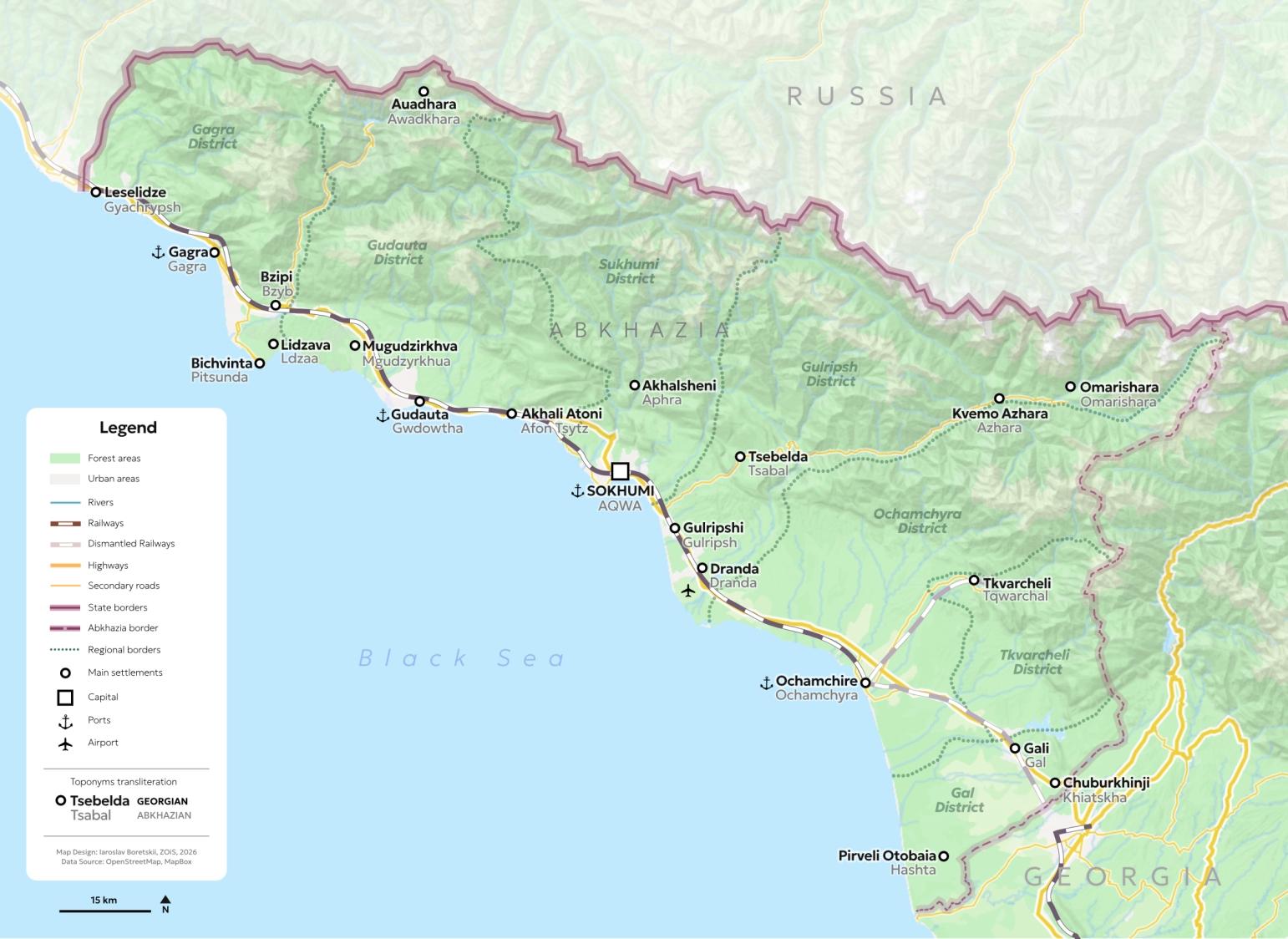 Map of Abkhazia showing infrastructural projects.