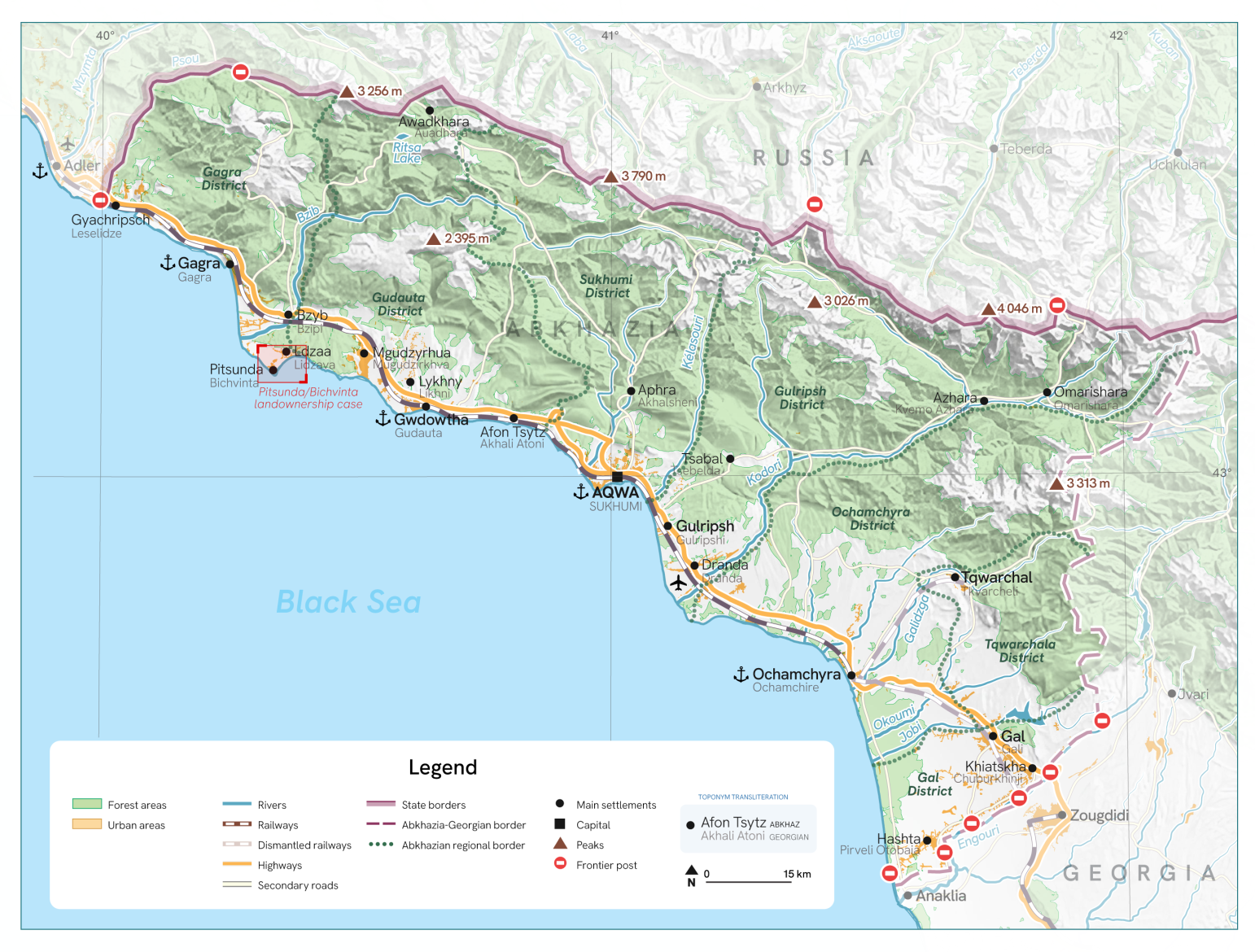 Map of Abkhazia showing infrastructural projects.