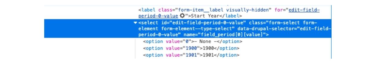 Screentshot of a browser window inspector with blue text.