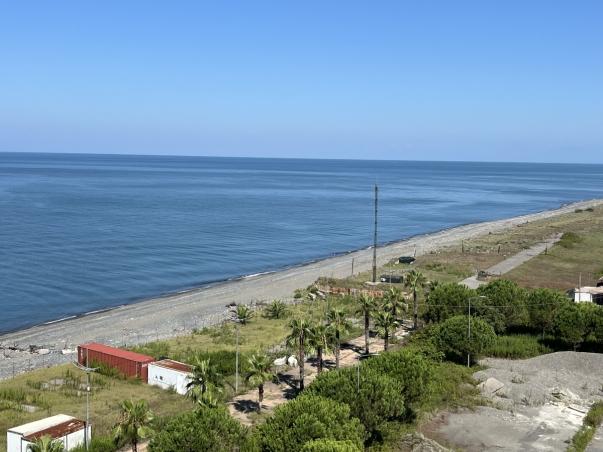 View of a beach from above. 