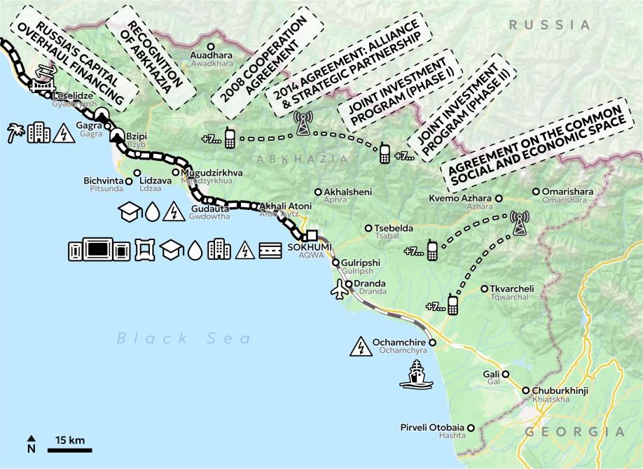 Map of Abkhazia showing infrastructural projects with all previous patches and icons are visible.