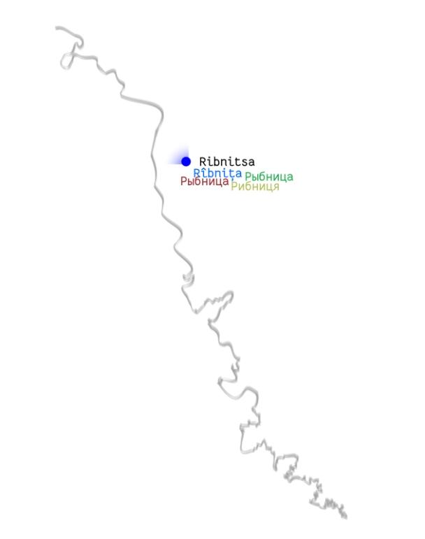 Point showing where Ribnitsa is in relation to the blurred line of the contested border.