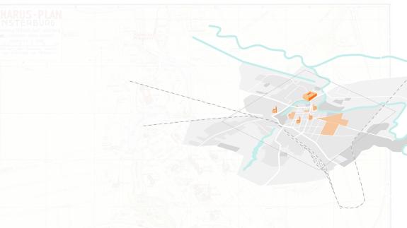 Axonometric plan showing the markets and other sites.