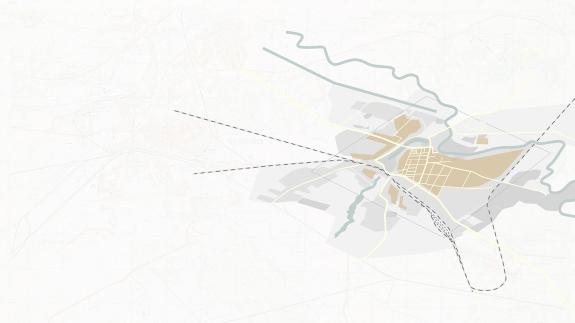 Axonometric plan highlighting road infrastructure.